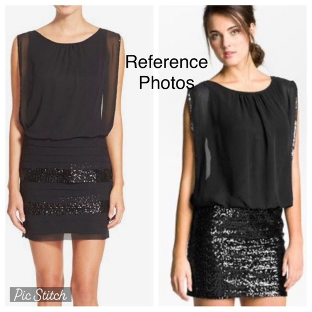 Bebe Sequins Skirt Chiffon Blouse Dress